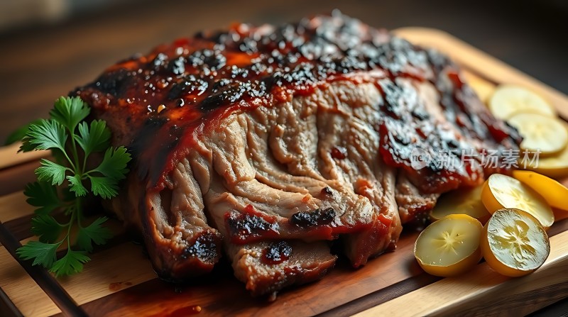 烤肉配柠檬片和香菜