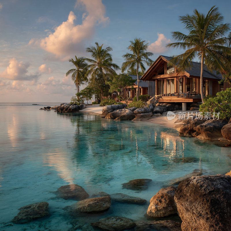 海边椰树下的度假小屋