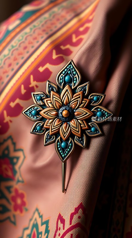 精美花形发簪华丽布料背景映衬