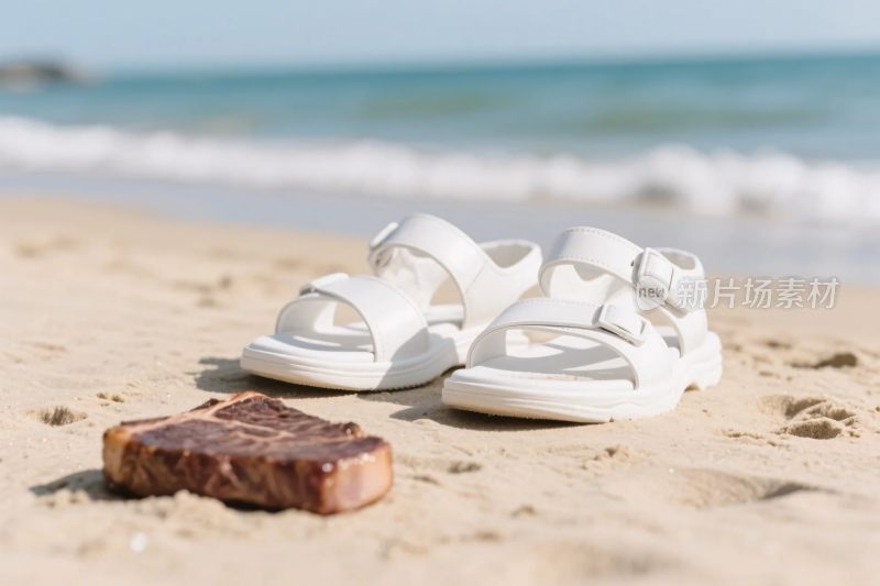 白色凉鞋与沙滩场景