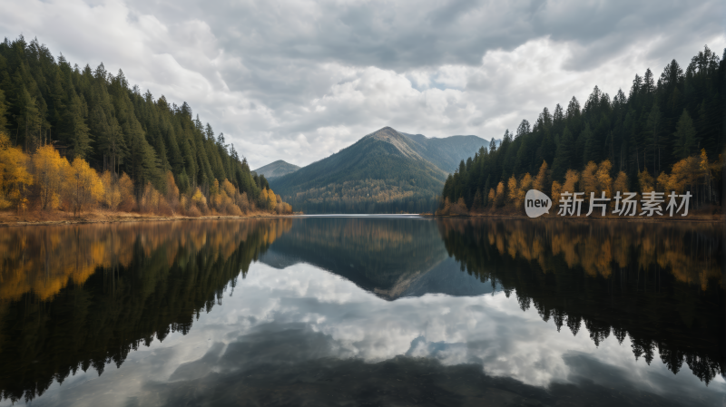 一个湖一座高山清风景图片