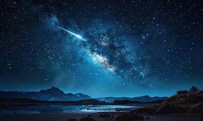 流星划过星空湖畔璀璨星河夜空背景壁纸