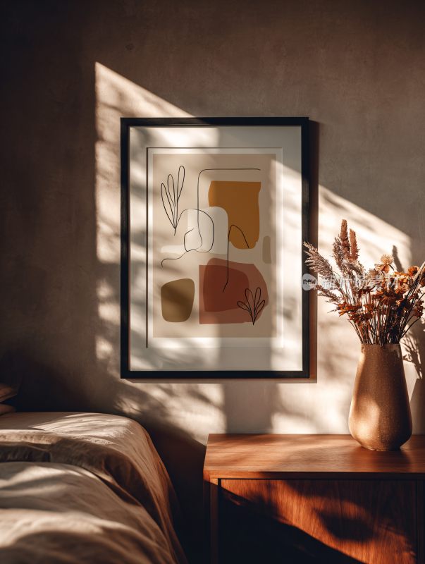 室内装饰画与花瓶场景