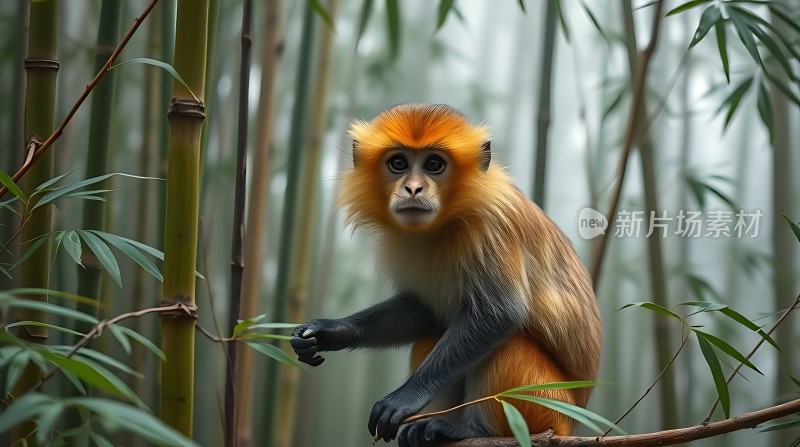 金丝猴在竹林中探出头