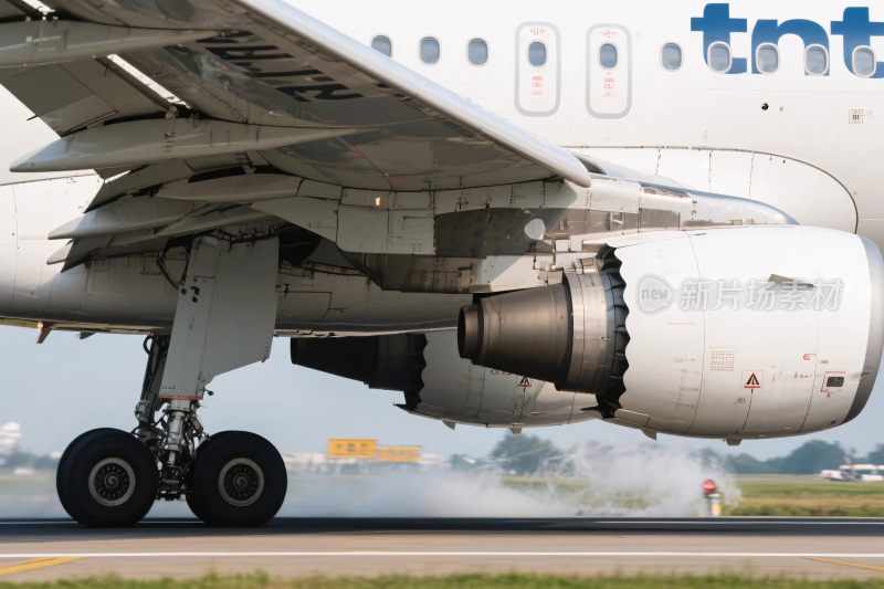 飞机起落架及发动机特写