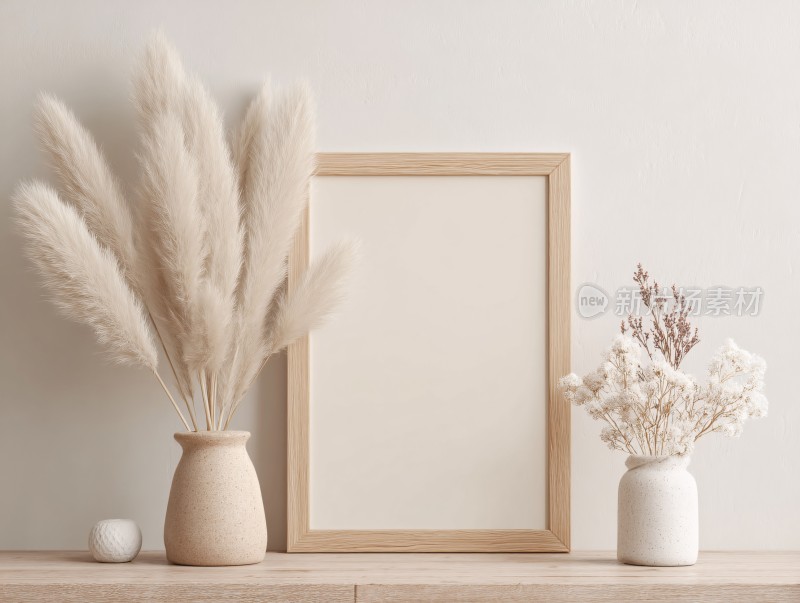 简约风静物摆件与空白画框