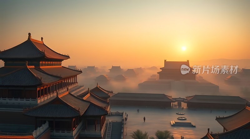 故宫日出金碧辉煌映朝霞