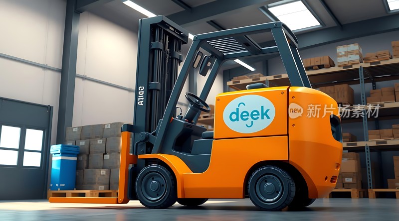 橙色叉车仓库搬运货物