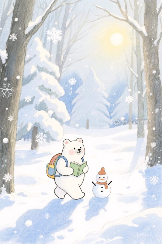 冬日森林雪地小熊雪人