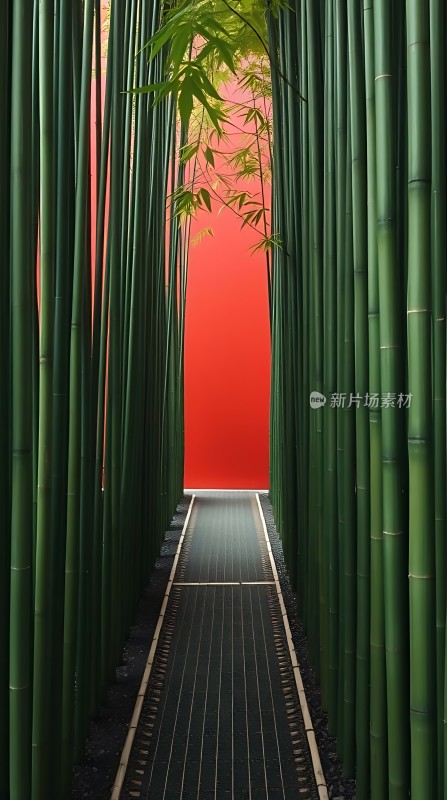 竹影斑驳红墙映翠小径通幽