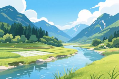 山水田园风景插画