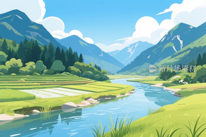 山水田园风景插画