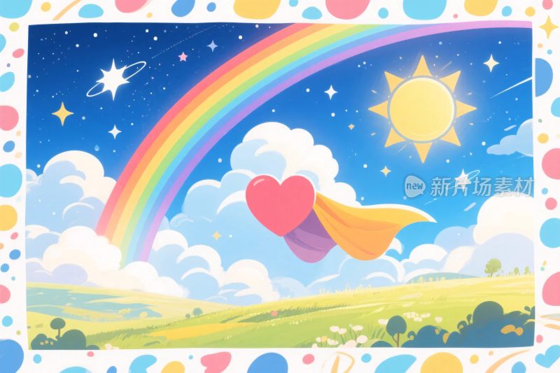 卡通彩虹爱心插画