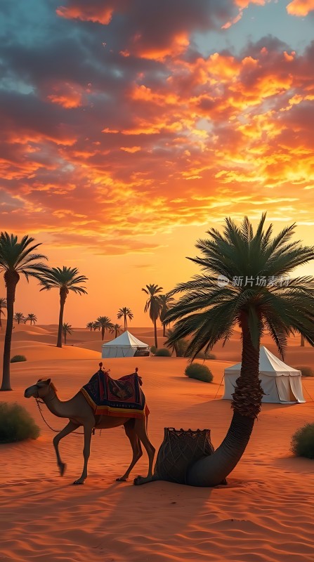 沙漠驼影日落时