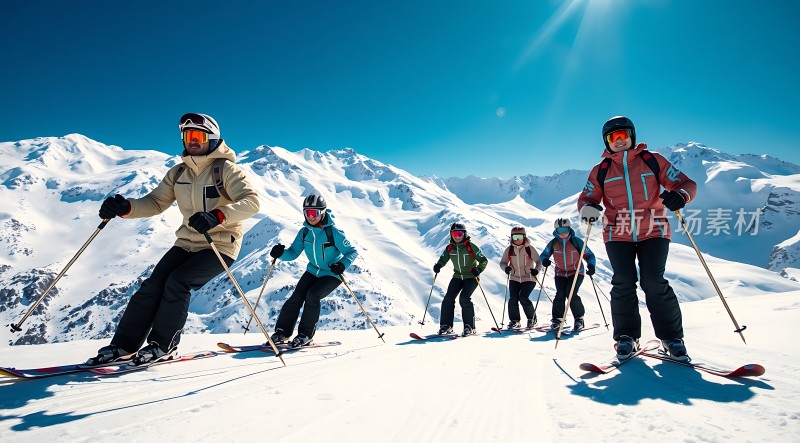 雪地滑雪团队挑战雪山极限