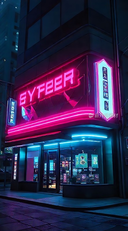 霓虹灯下的时尚店铺