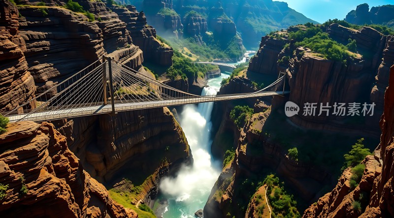 峡谷飞瀑悬索桥