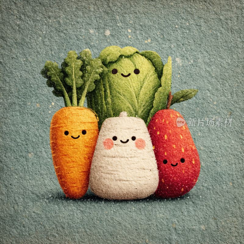 可爱拟人化蔬菜水果插画