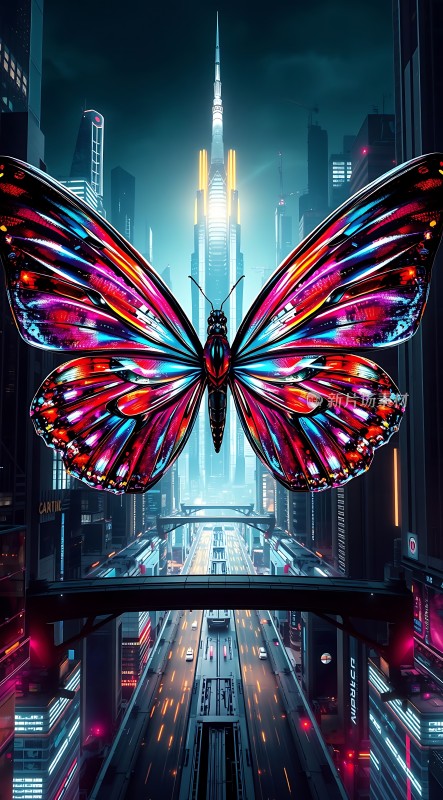 蝴蝶飞舞于未来都市之间