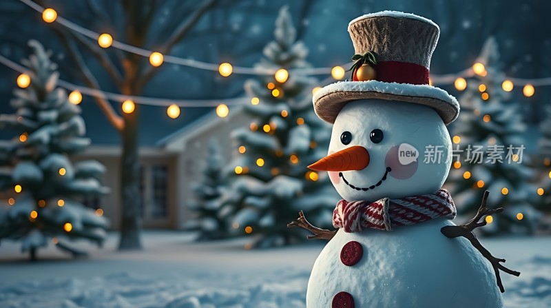 雪夜里的微笑雪人