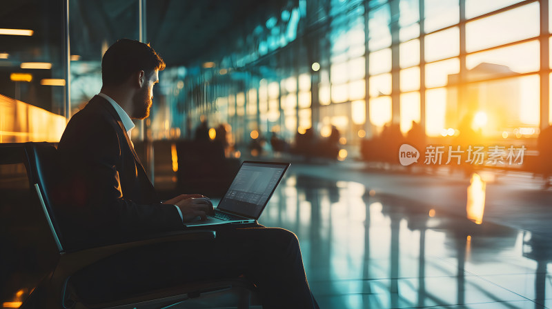 机场候机中的专注工作