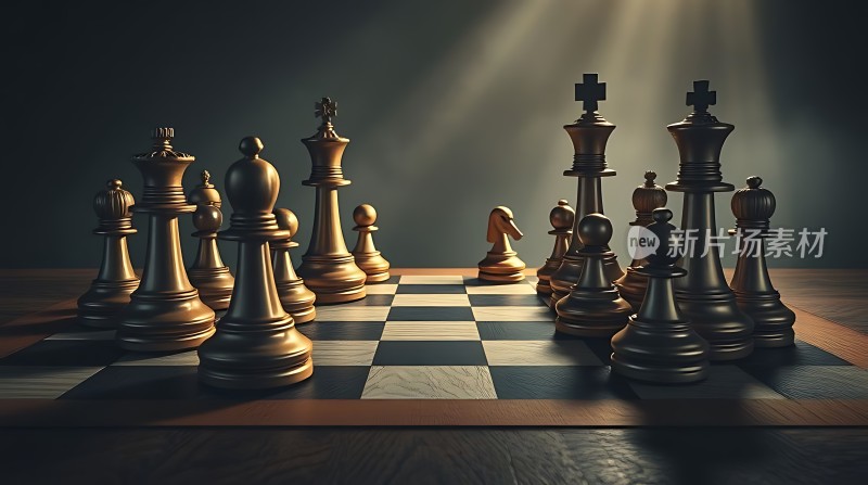 棋局对弈光影交错下的战略博弈