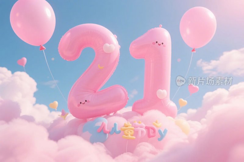 粉色气球数字云朵背景