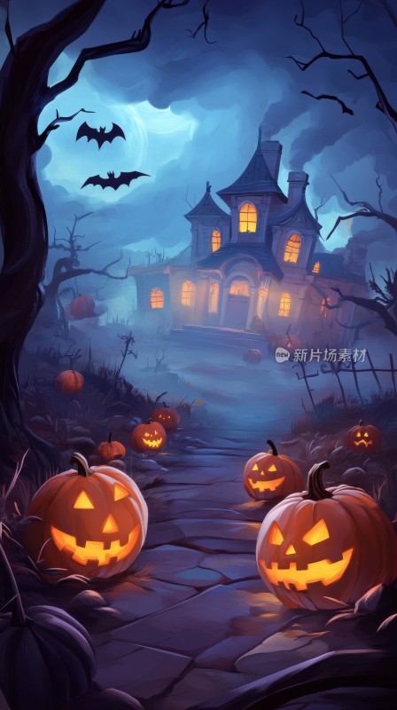 万圣节南瓜灯下的鬼屋惊魂夜
