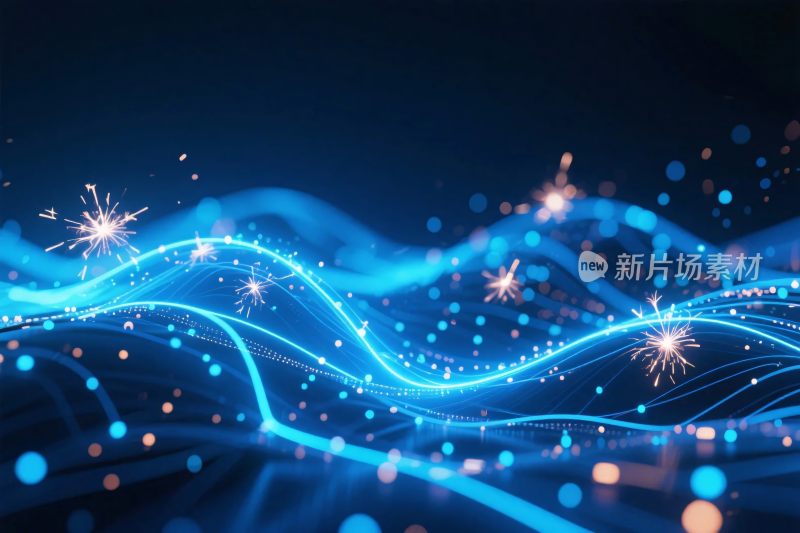 蓝色波浪光效插画