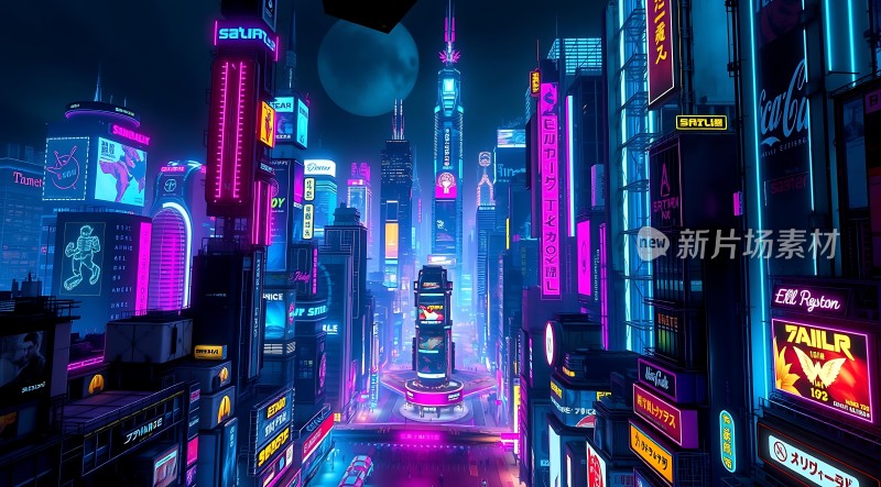 霓虹灯下的未来都市之夜