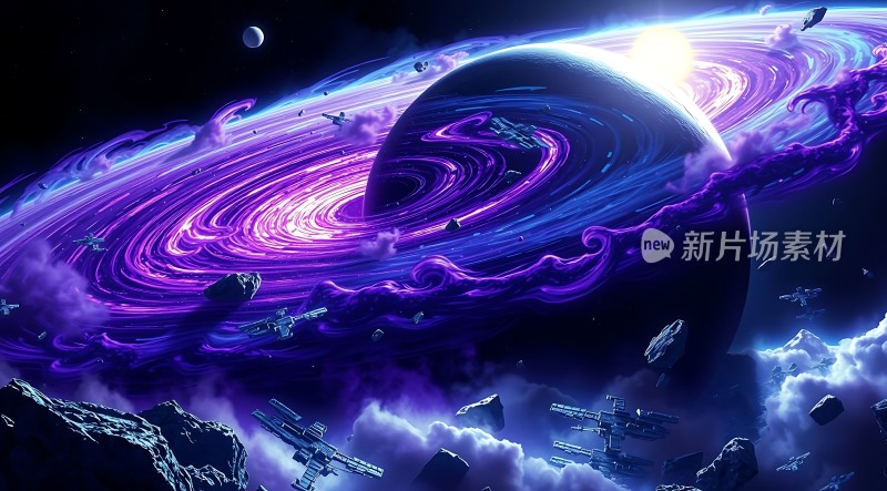 紫色星云环绕神秘星球