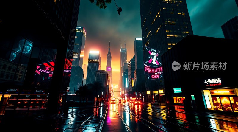 霓虹灯下的城市夜景