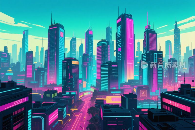 霓虹未来都市插画