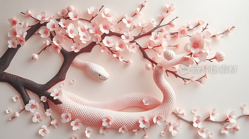 粉红蛇绕樱花树