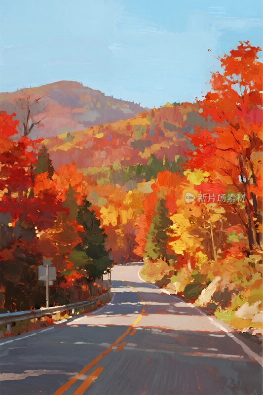 秋日山间公路风景图