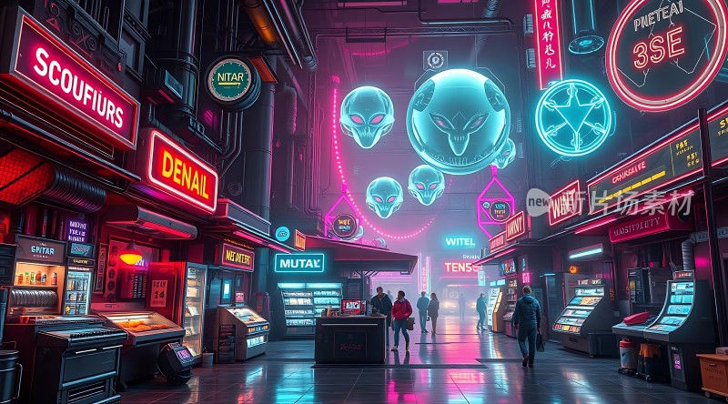 霓虹灯下的未来都市风情街