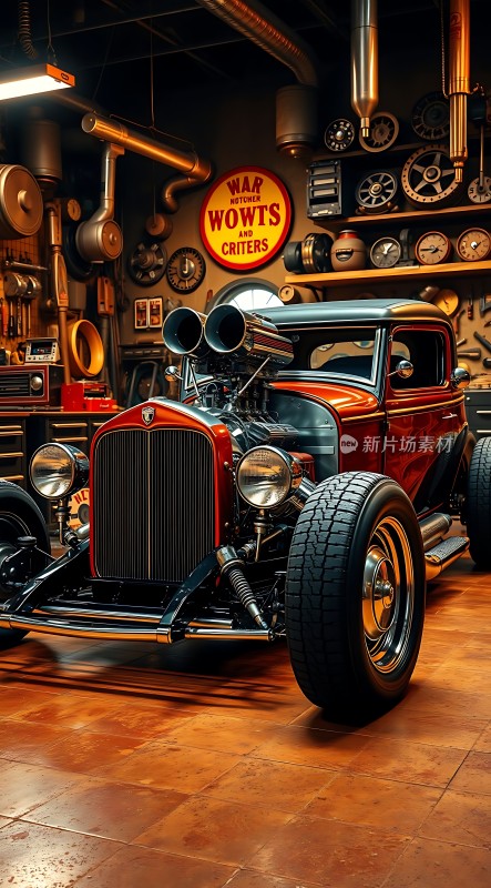 复古车库里的经典跑车