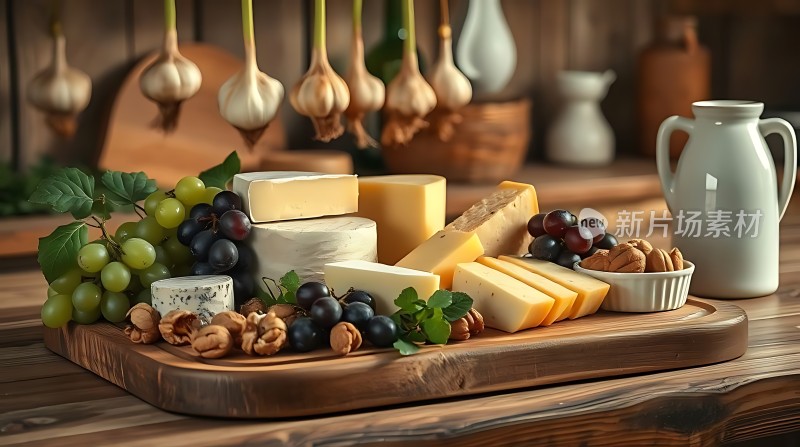 奶酪、葡萄和坚果拼盘