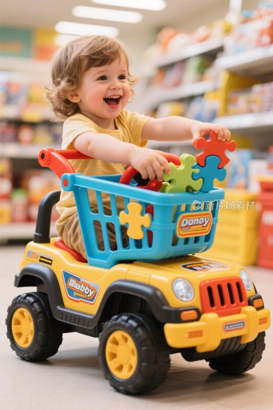 小孩开心玩玩具车