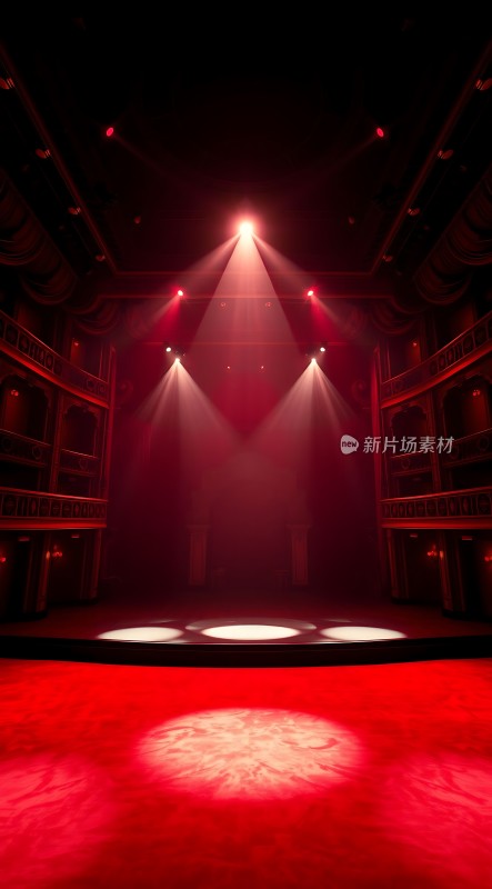 红色舞台灯光下的华丽剧场
