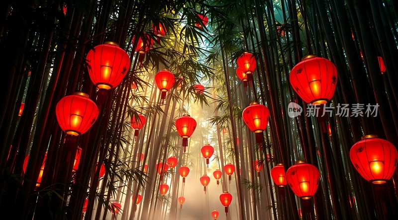 竹海灯笼映彩霞