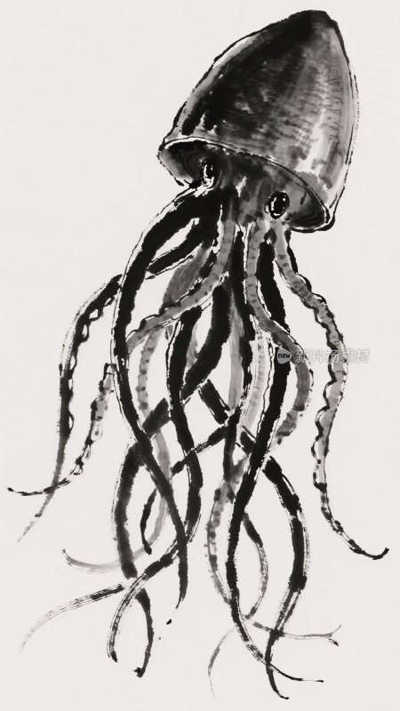 黑白手绘章鱼插画