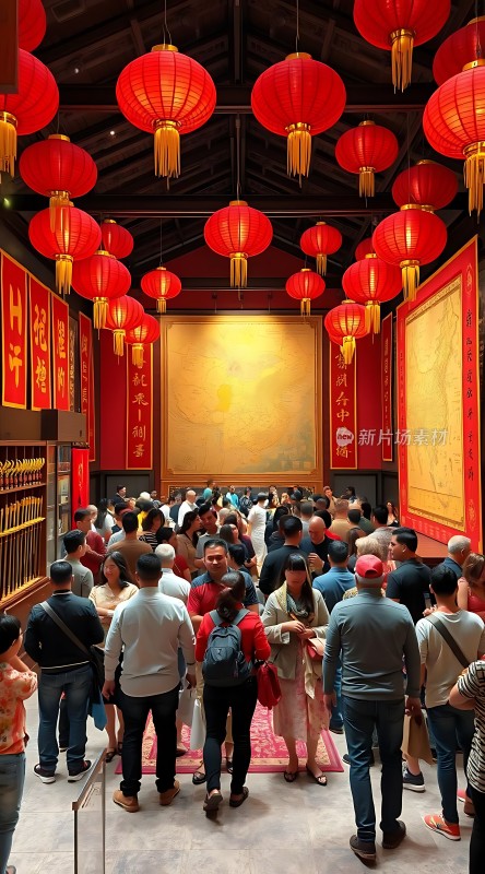 春节庙会人潮涌动红灯笼高挂迎新春