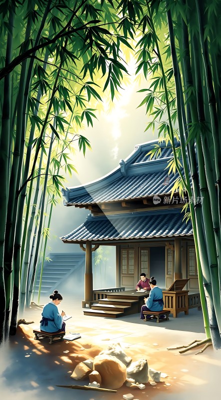 竹影斑驳下的古风学堂