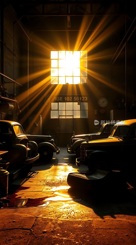 阳光下的车库经典老车