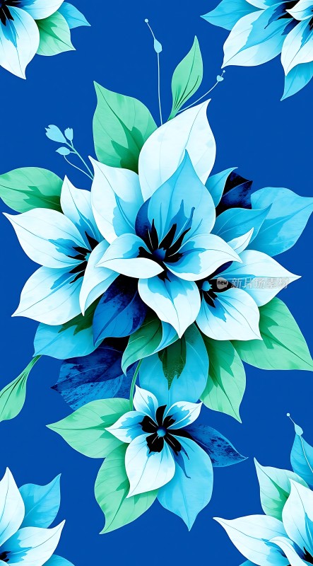 蓝色花卉图案