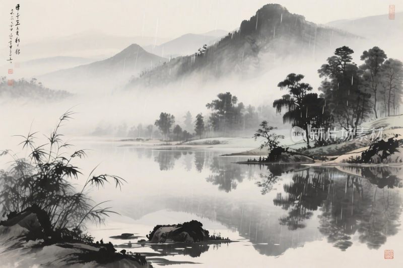 传统水墨山水画卷