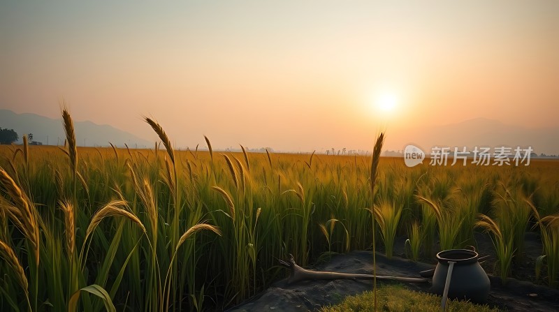 金色麦田日落时分