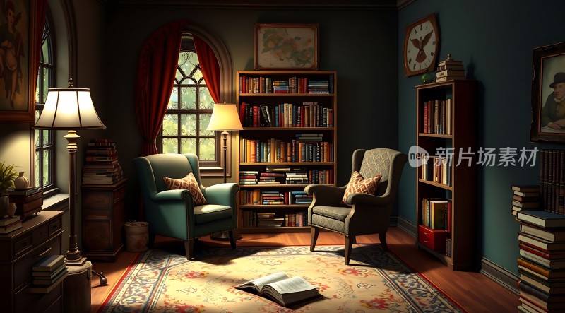 书架环绕的书房