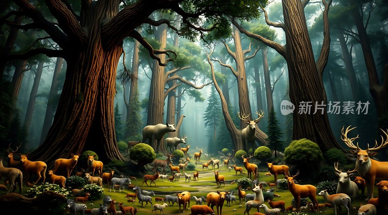 森林秘境动物和谐共处